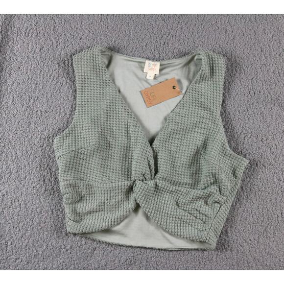 New Surf Gypsy Top Medium Green Basket Weave Twisted Ruched Cropped Pull Over - Picture 1 of 5